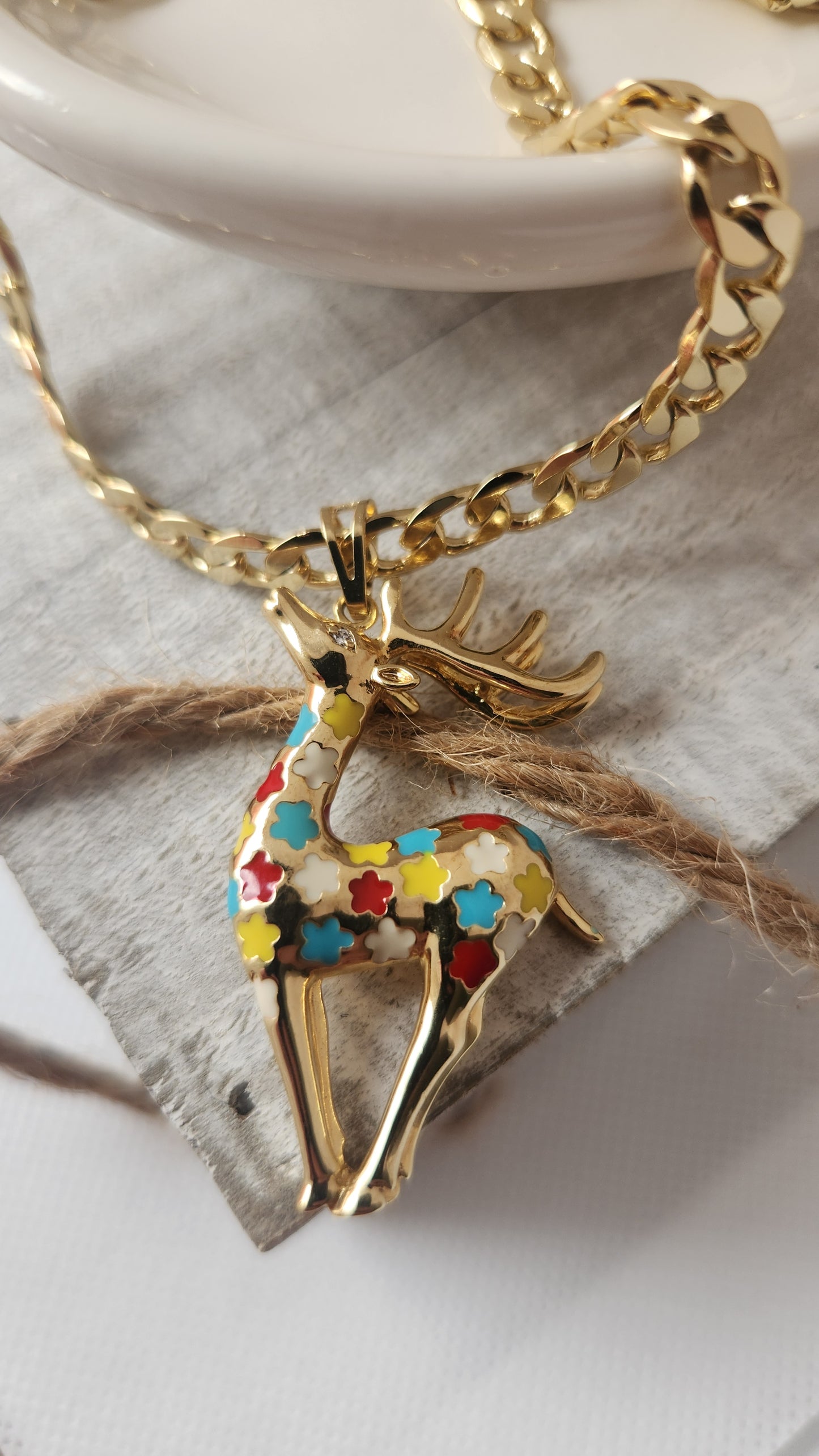 Cadena cubana con colgantes colgante de reno