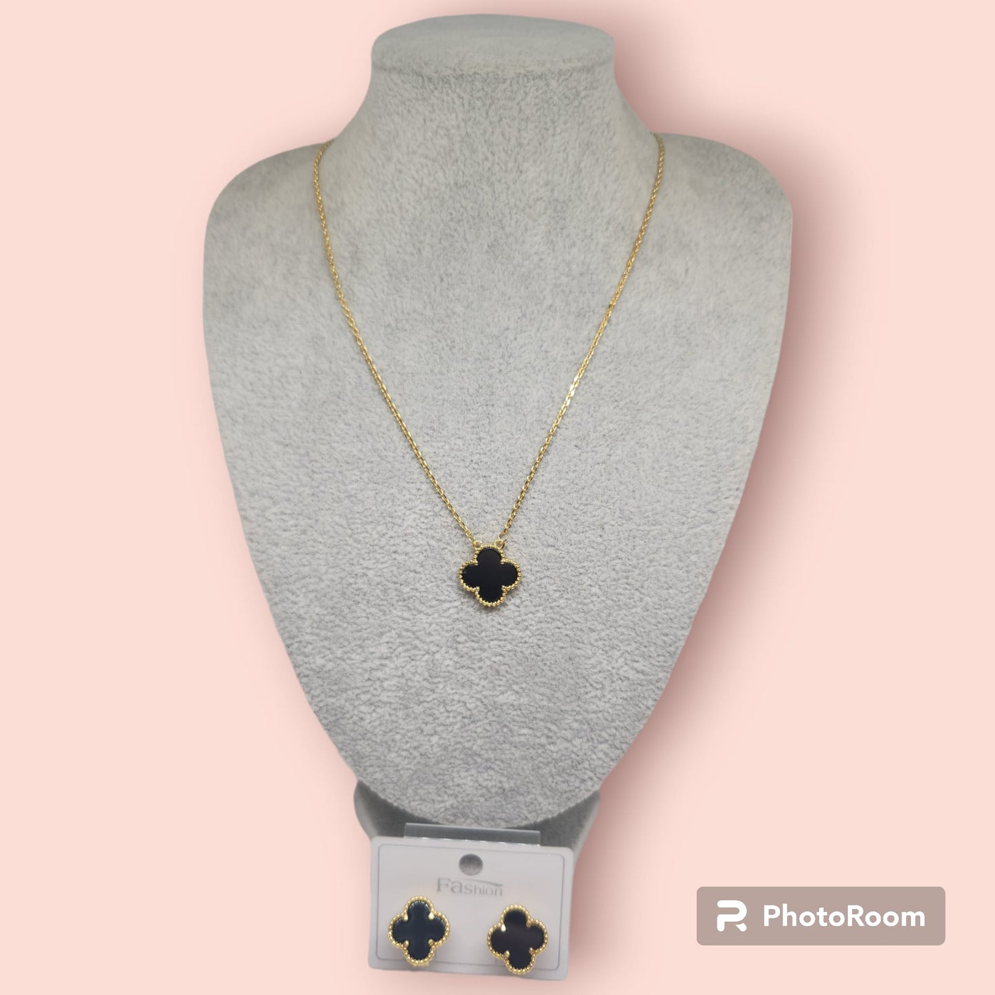 Set clover de cadena y aretes de colores combinado en gold