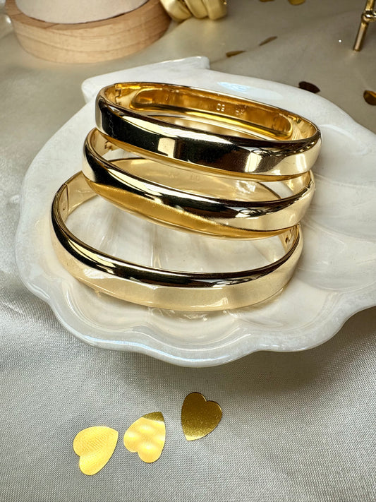 Juego de pulseras gruesas chapadas en oro para mujer | 9 mm de grosor | Uso diario