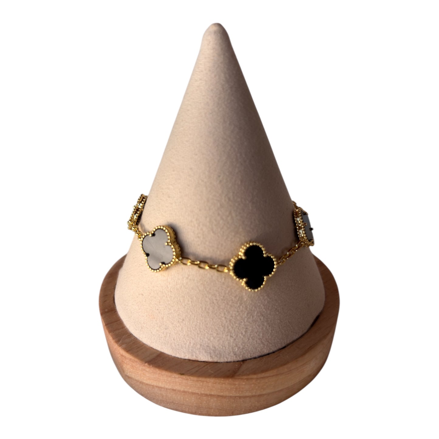 Pulseras de flor: roja, verde, negro, dorado, turquesa y blanco