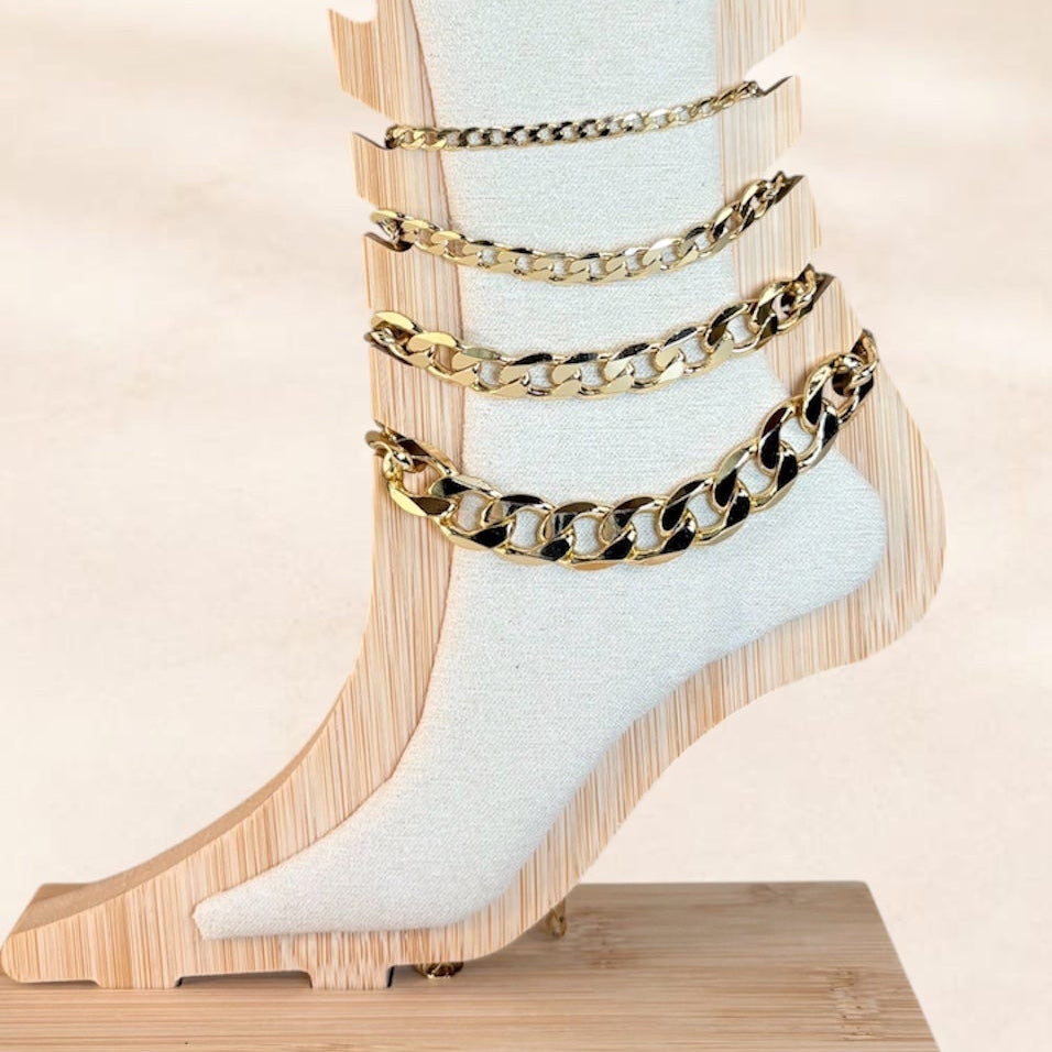 Cuban Anklet in 10mm, 8mm, 6mm, and 4mm Thickness